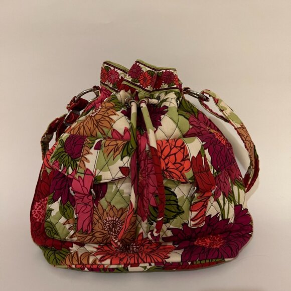 Vera Bradley Hello Dahlia Pink Floral Flowers Cinch Bucket Crossbody Bag - Picture 6 of 7